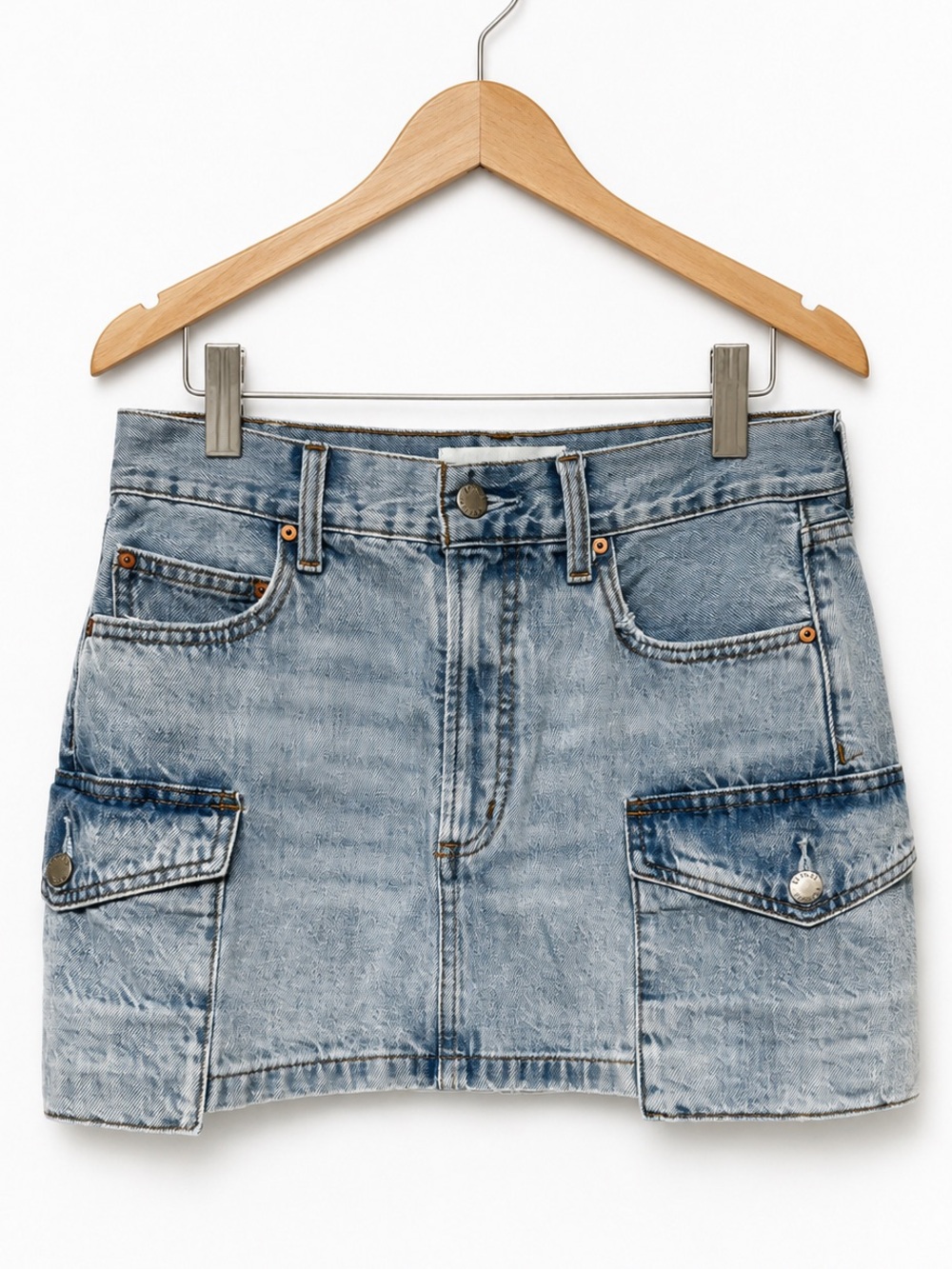 Aritzia Denim Forum Cargo Mini Skirt Size 26 Light Wash Denim Y2K Utility